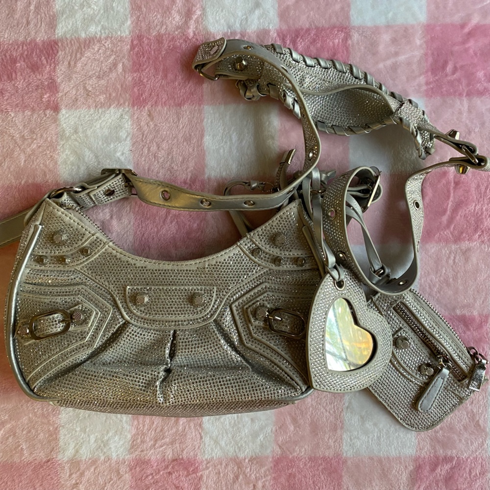 Silver rhinestone sparkly rhinestone cagole style bag
